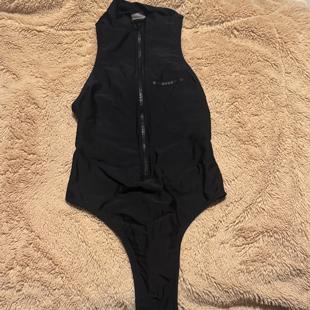 Rogue Black Cutout Zip-Front One-Piece Swimsuit